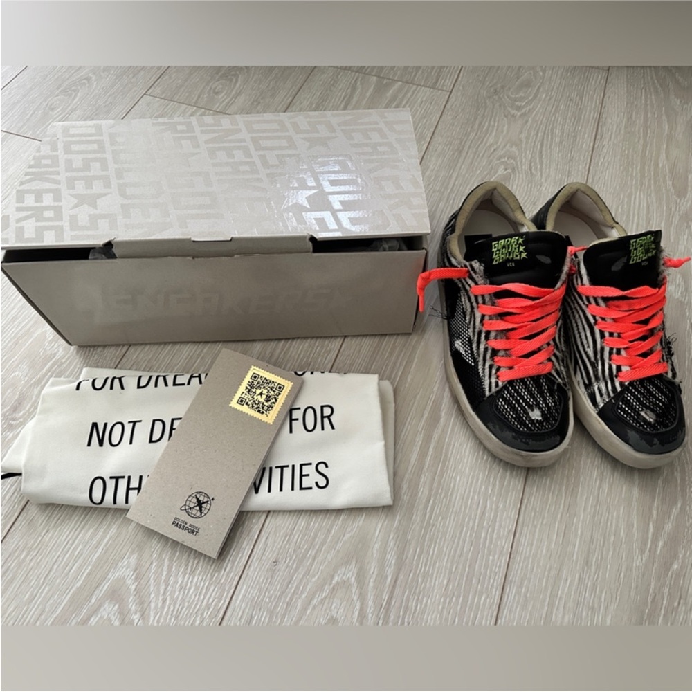 Golden Goose Stardan- Zebra Print Sneakers with Neon Laces